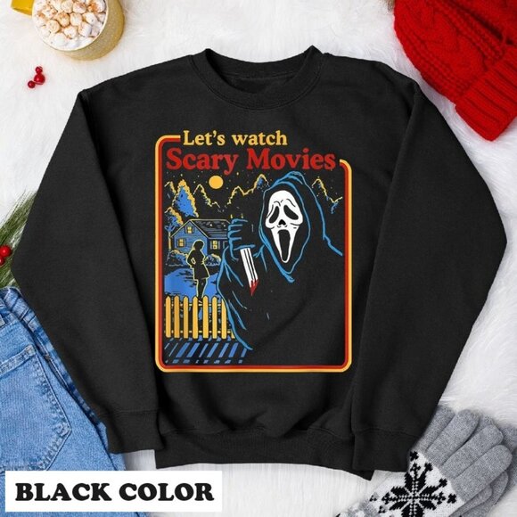 Halloween Costumes Sweatshirt Lets Watch Scary Movies Scream Horror 99 - Picture 1 of 5